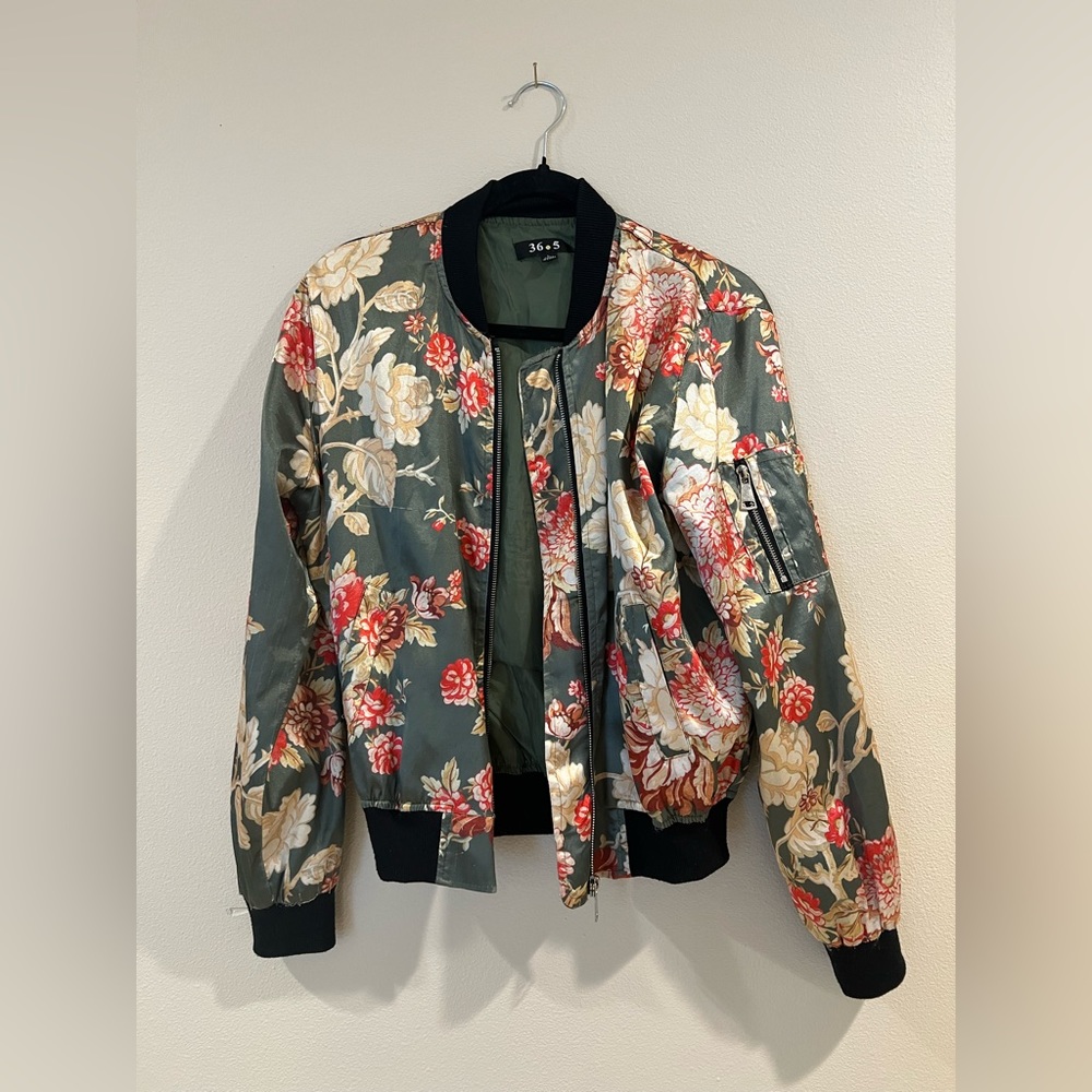 Floral Satin Silk Bomber Jacket